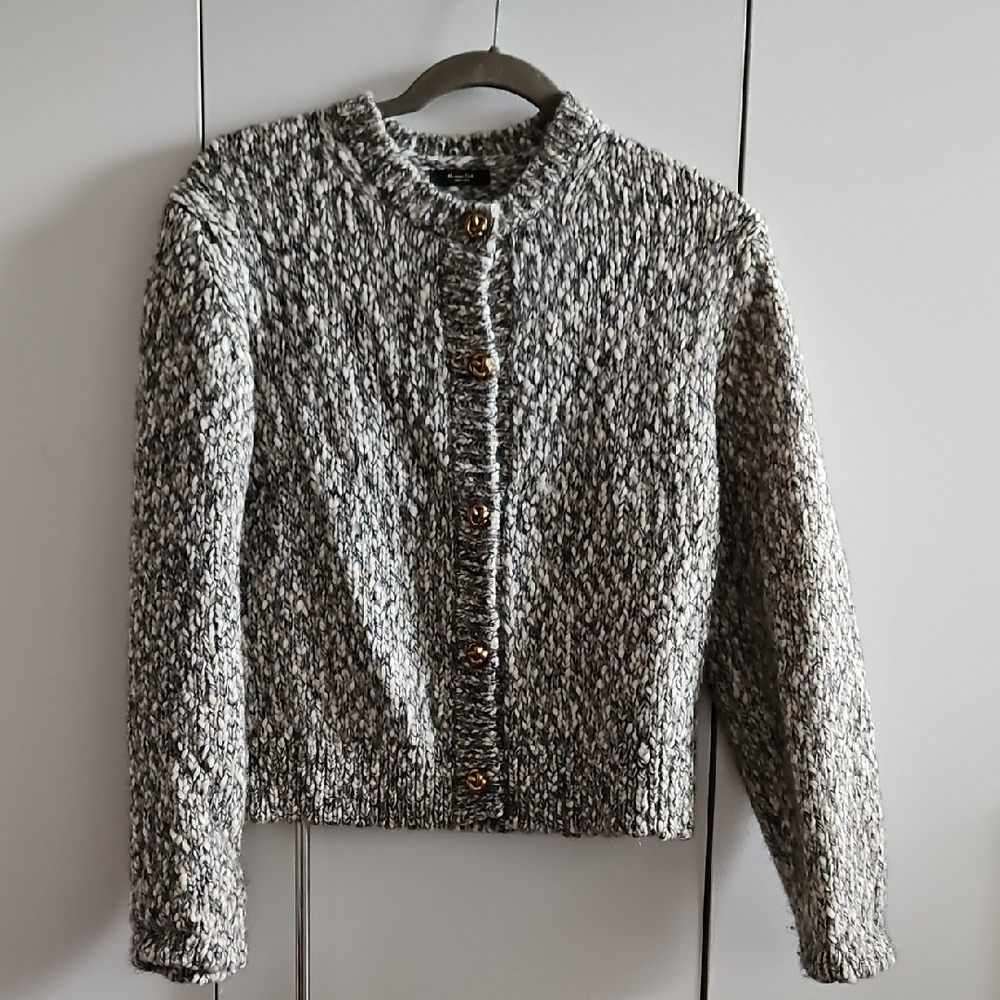 Massimo Dutti Gray Knit Sweater with Gold Accent